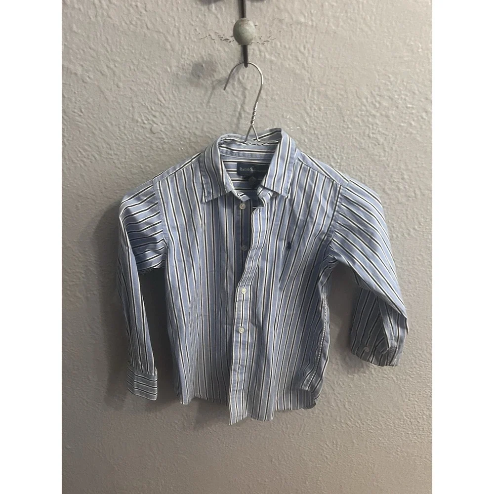 Boys Ralph Lauren‎ blue white striped long sleeve Button Up size 6